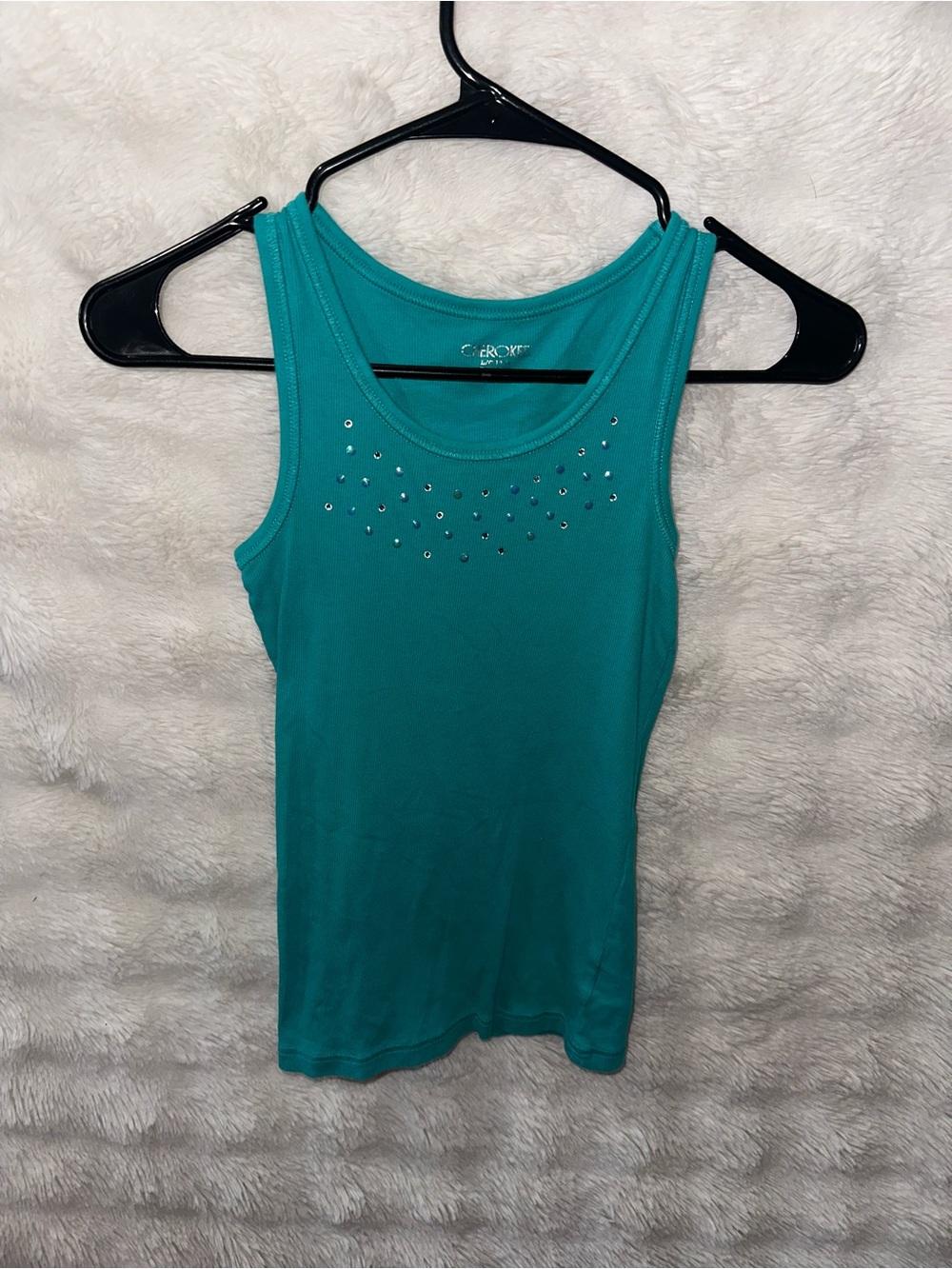 Cherokee Teal Tank Top with Rhinestone Neckline